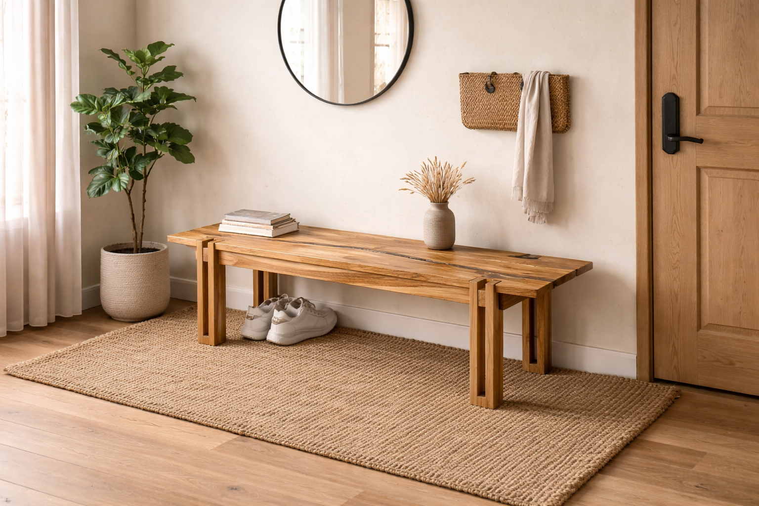 Doku Masif Meşe Bench - Görsel 3